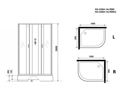 Душевая кабина Niagara NG-33084-14LBK 100х80 см, с матовыми стеклами, левосторонняя