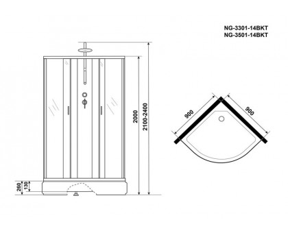 Душевая кабина Niagara NG-3501-14BKT 90х90 см, с тонированными стеклами