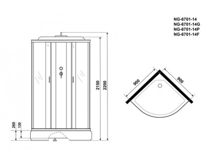 Душевая кабина Niagara NG-6701-14P 90х90 см, с прозрачными стеклами