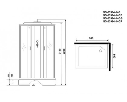 Душевая кабина Niagara NG-33984-14QG 90х80 см, с матовыми стеклами